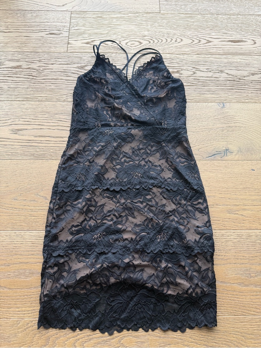 NWT GUESS Black Floral Lace Mini Slip Dress